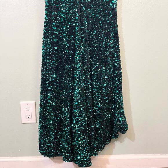 Love & Lemonade Green Sequin Dress Lace Up Backless Mermaid Maxi size XS NWT - Picture 10 of 15